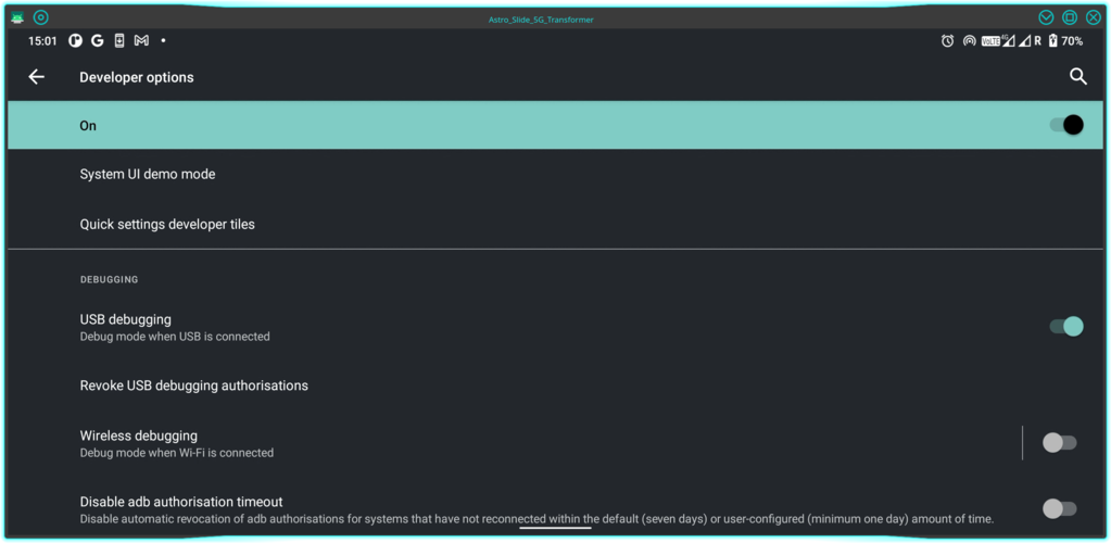 A screenshot of scrcpy successfully displaying my Astro horizontally.