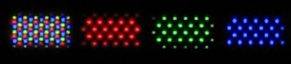 A still close-up of the 1080p diagonal RGB display.