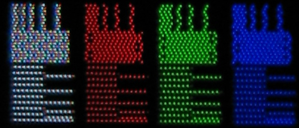 A pattern showing line placement, and spacing on a diagonal RGB display.