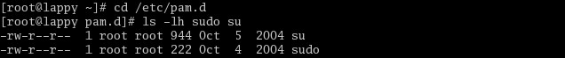 PAM config files for both su and sudo on Fedora Core 2.
