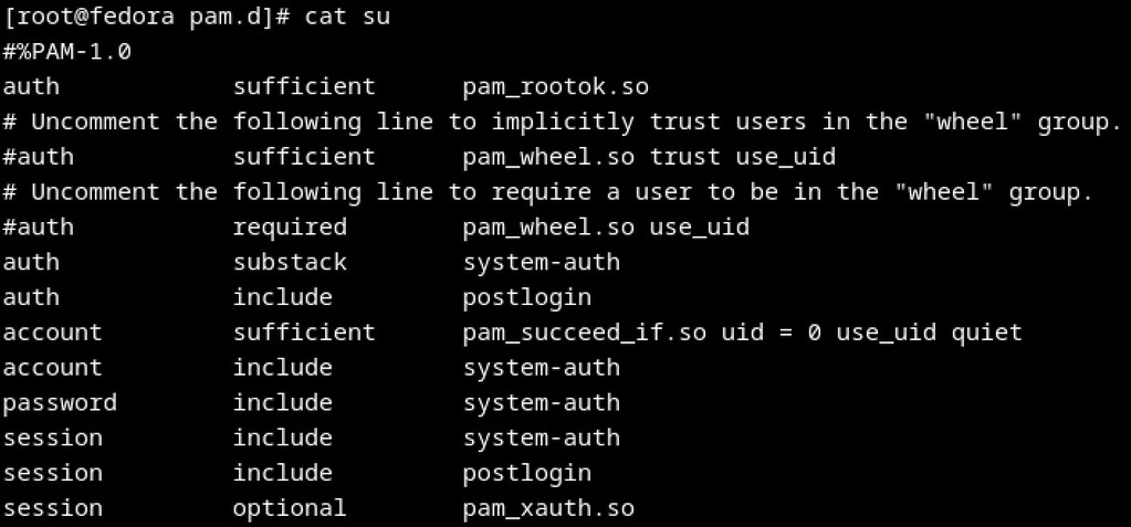 PAM config for su in Fedora 39.